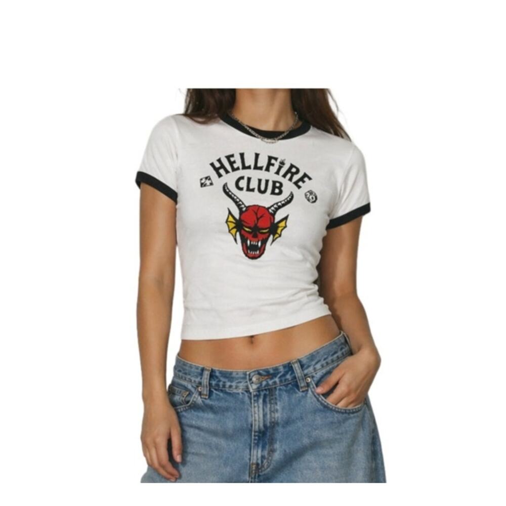 Stranger Things Hellfire Club Ringer T Shirt Netflix Graphic Tee XS S